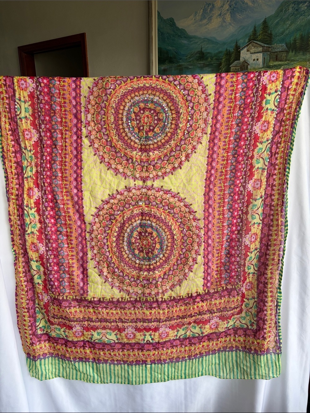 Jackpot Vibrant cotton scarf/sarong, medallion design, 40”x72”